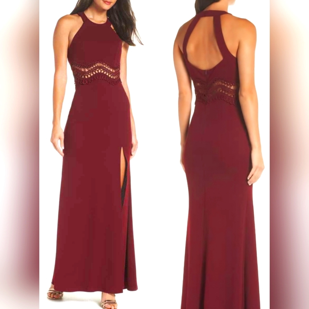 Sequin Hearts Crochet Halter Formal Wedding Guest Zip Maxi Gown Dress